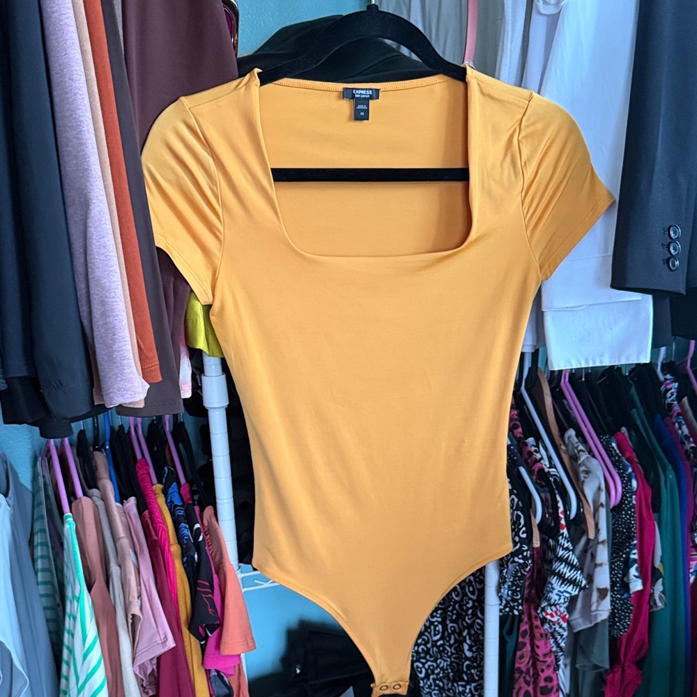 Express Mustard Square Neck Bodysuit